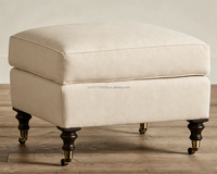 Fauteuil de salon classique et confortable en lin rembourré avec repose-pieds ottoman, style français, dossier capitonné, fauteuil de salon sur roulettes