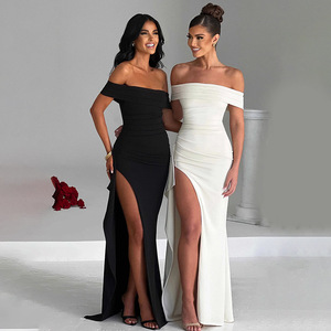 Robe longue dos nu à épaules dénudées, robe de soirée à fente haute, tenue de soirée pour femmes - Product Image 1