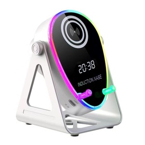 Wireless Charging <b>Speaker</b> With Clock And Magnetic Connection For Desktop Home Use 15W Stereo Sound 180 Degree Rotation - Product Image 4