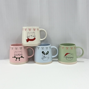 Tasses en céramique de Noël, design chat mignon, mugs en grès colorés mats, ensembles de cadeaux de Noël, tasses en porcelaine - Product Image 1