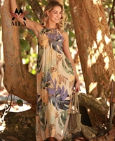 MLY 2026 Nouvelle Collection Été Robe de Plage Cache-maillot à Épaules Dénudées et Bretelles, Imprimé Mixte, Fluide, Tenue de Villégiature