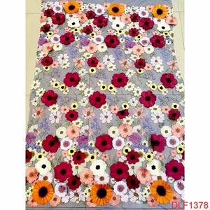 T-mart Most Popular Tulle Lace Fabric for Wedding Dress Hot Sale <strong>Sunflower</strong> Floating <strong>Embroidered</strong> 3D Flower Net Lace Fabrics - Product Image 3