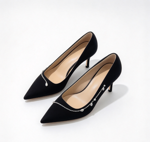 Escarpins slingback pour femme à bout fermé, talons compensés de 6 cm, en PU avec strass, semelle en caoutchouc, à enfiler, pour l'été, les soirées et le travail, noirs - Product Image 2