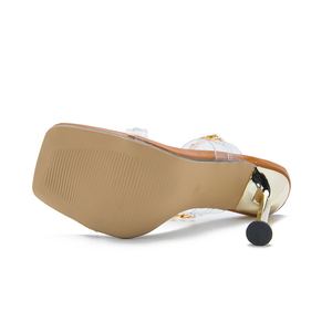 Summer Women's Fashion Square <b>Toe</b> High Heel Mules PVC Transparent Slides with Chain <b>Shoes</b> Elegant Female for Slippers - Product Image 6