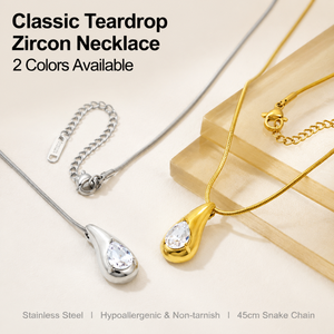 Collar Clásico con Colgante de Zirconia en Forma de Lágrima, Chapado en Oro de 18K, Cadena de Serpiente de Acero Inoxidable 316L, Resistente al Agua, Piedra Natural, para Hombre - Product Image 5