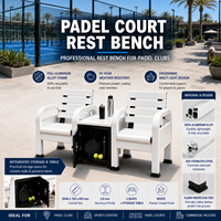 Banc de padel 2 places avec table de rangement, extérieur en alliage d'aluminium, vis en acier inoxydable 304, revêtement poudré blanc
