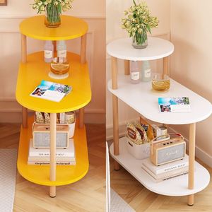 Table de chevet moderne ovale à 3 niveaux avec pieds en bois blanc pour chambre à coucher et salon - Product Image 4