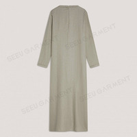 Nouvelle Arrivée 2026 – Abaya Musulmane Modeste Vert Sauge Clair à Col Rond, Robe Longue Islamique Respirante en Mélange de Lin à Manches Longues