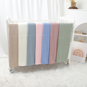 2024 mimixiong Offre Spéciale OEKO-TEX prix de gros bébé literie couleur unie nouveau-né bébé rayé tricoté couverture - Product Image 4