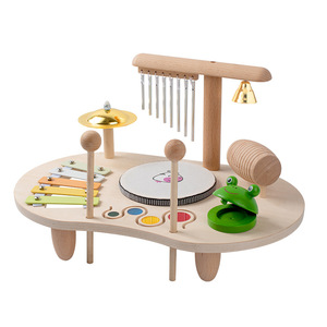 Wholesale Multi-function Wooden Music Table 8 in 1 Orff Wind Chime Percussion Instrument Set Xylophone <b>Drum</b> Guiro Bell - Product Image 1