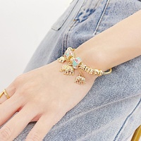 Glücksbringer Tier Elefant Kristall Strass Charm Armreif Armband Verstellbares Kabel Draht Wasserfest 18k PVD Vergoldet Edelstahl