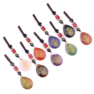 25 X 30mm Natural Crystal Stone Keychain and Bag Pendant with Fatima Palm Pattern Drop Shape Design for Men and Women