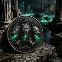 Koin Peringatan Cerberus Relief 3D Kustom, Perak Murni .999, Enamel Hijau, Penjaga Dunia Bawah, untuk Hadiah Mewah