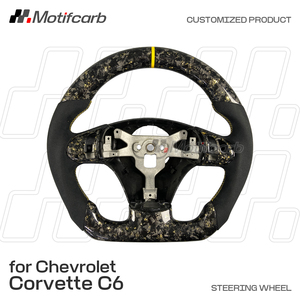 พวงมาลัยคาร์บอนไฟเบอร์ฟอร์จสีทองแบบกำหนดเองสำหรับ Chevrolet Corvette C6 Z06 Coupe Grand Sport ปี 2005-2013 พร้อมด้ามจับไมโครไฟเบอร์ - Product Image 2