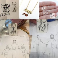 Collier pendentif personnalisé en acier inoxydable plaqué or 18 carats pour enfants, motif dessin artistique, chaîne tendance pour fête, idéal pour le dropshipping
