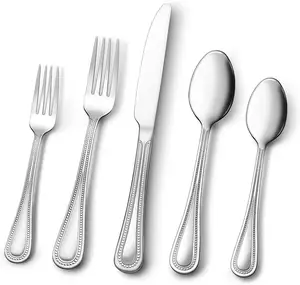 Superior Customizable 5-piece Stainless Steel Silverware Set Bulk Fork Knife Spoon Pearls Handle Royal Cutlery Set Mirror Polish