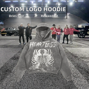 Sweat à capuche oversize décontracté en molleton de coton doublé avec logo personnalisé, style streetwear, effet délavé, imprimé graphique et capuche bouffante - Product Image 2