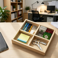 Organisateur de bureau en bois de paulownia naturel OEM, sans éclats, avec quatre compartiments intégrés pour le rangement de rubans Washi