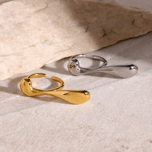 Teardrop Irregular Curve <b>Opening</b> <b>Ring</b> 18k Gold Stainless Steel Unisex Fashion Jewelry Gift - Product Image 1