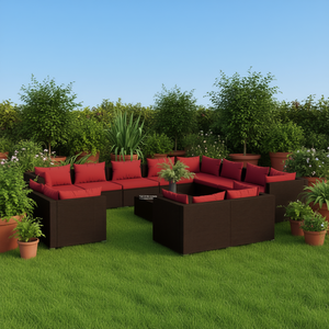 Ensemble de salon de jardin en rotin brun, 10+ places, mobilier d'extérieur contemporain, résistant aux intempéries - Product Image 2