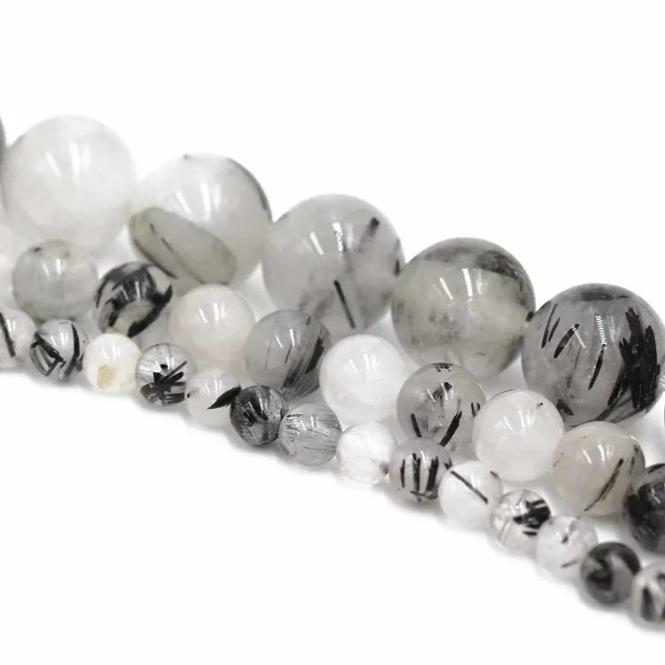 2024 manik-manik batu asli batu permata alami hitam rutilated kuarsa sodalite putih kuarsa manik-manik longgar untuk membuat perhiasan
