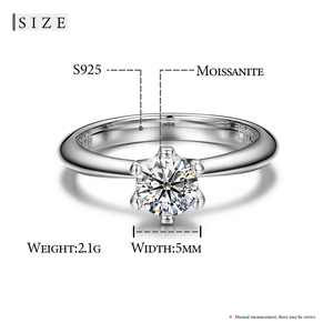 Anillo de Compromiso de Moissanita, Exquisito Anillo Solitario Clásico de Plata de Ley 925 con Seis Puntas para Mujer, Joyería Fina para Propuesta de Matrimonio - Product Image 6