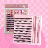 Kit d'extension de cils 3D en grappe DIY, boîte de luxe faite à la main, logo personnalisé, cils individuels synthétiques effet wispy