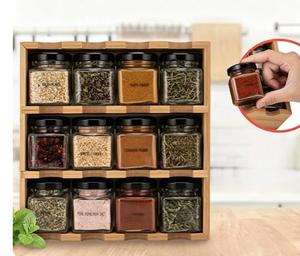 Bamboo Countertop Spice Rack Housewarming Gift <b>Set</b> of Spice Rack 12 Pre-filled Spice Jars Wood Storage Holder - Product Image 4