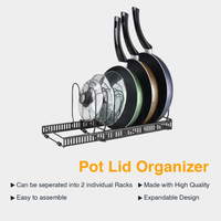 Organisateur de casseroles et poêles pour armoire, support pour couvercles de casseroles, ustensiles de cuisson et batterie de cuisine avec 6 compartiments réglables