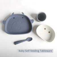 Ensemble de repas pour bébé en silicone de qualité alimentaire sans BPA, 4 pièces, assiette, bol, tasse et cuillère anti-déversement en forme de vache mignonne, vaisselle pour tout-petits