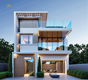 Villa ultra-moderne sur mesure à plusieurs niveaux avec balcons en verre et terrasses superposées, service de rénovation et de conception - Product Image 1