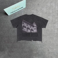 T-shirt d'été personnalisé avec impression DTG, col rond, 100% coton, effet délavé, coupe ample, court, vieilli, avec motif graphique pour homme