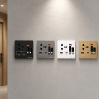 Prise murale industrielle 86 universelle avec câble de charge rétractable USB Type-C, panneau PC, port de charge rapide 20W USBA+USBC, 2 prises USB