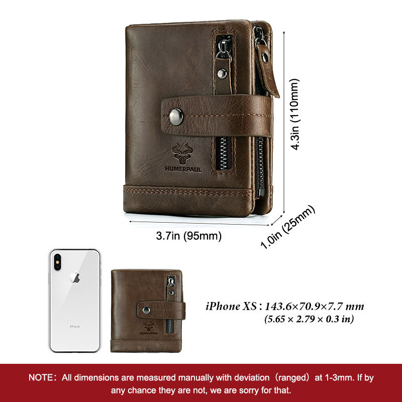 HUMERPAUL Genuine Leather Men's Bifold RFID Wallet – Zipper Coin Pocket & Card Holder - View 5