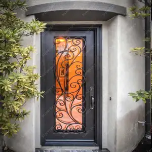 XIYATECHモダンハウス外装ドアシングル強化ガラスドアエントリー錬鉄製ドアデザイン