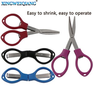 Mini Scissors Stainless Steel ABS Red Blue Portable Folding Home Office Use V Shaped Cutters - Product Image 2