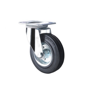 Roda Industri CASCO0 5 Inci 6 Inci dengan Pelek Baja, Karet Padat, Putar, dan Bantalan Rol, Warna Hitam untuk Gerobak Dorong - Product Image 1