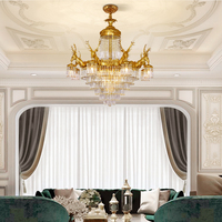 Hôtel de luxe Rococo français Villa en laiton tête de cerf lustre de plafond en cristal pour salon et salle à manger