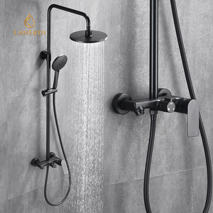 Juego <span class=keywords><strong>de</strong></span> grifos <span class=keywords><strong>de</strong></span> baño <span class=keywords><strong>de</strong></span> alta presión, conjunto <span class=keywords><strong>de</strong></span> ducha <span class=keywords><strong>de</strong></span> un solo Mango, chapado <span class=keywords><strong>en</strong></span> negro mate, agua caliente y fría, <span class=keywords><strong>Barcelona</strong></span>, Español - Product Image 1