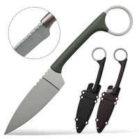 Couteau fixe de chasse en plein air, acier 3CR13, revêtement noir, manche en plastique, pointe tombante, gaine à motif en fibre de carbone