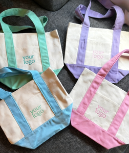 Petit sac fourre-tout en toile de coton rose pastel avec logo brodé personnalisé et poignée renforcée - Product Image 4