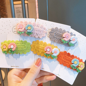Décoration de cheveux de mode mignonne pince à cheveux au crochet faite à la main avec des épingles à cheveux de bébé de fleur de marguerite <span class=keywords><strong>Barrette</strong></span> à tricoter pour les petites filles enfants - Product Image 2