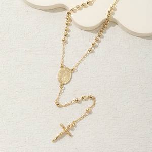 Collier Chapelet Croix Vierge <span class=keywords><strong>Marie</strong></span> en Cuivre, Pendentif Chrétien, Cadeau Unisexe, Chaîne en Bambou – Meilleure Vente Actuelle - Product Image 4