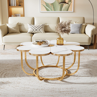 Table basse Tribesigns en forme de fleur avec plateau en faux marbre, table basse moderne, meubles de salon