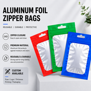 Bolsa de Embalaje Portátil Holográfica de PE con Cierre de Cremallera y Sello de Papel de Aluminio Transparente a Prueba de Humedad para Almacenamiento de Alimentos y Adornos - Product Image 1