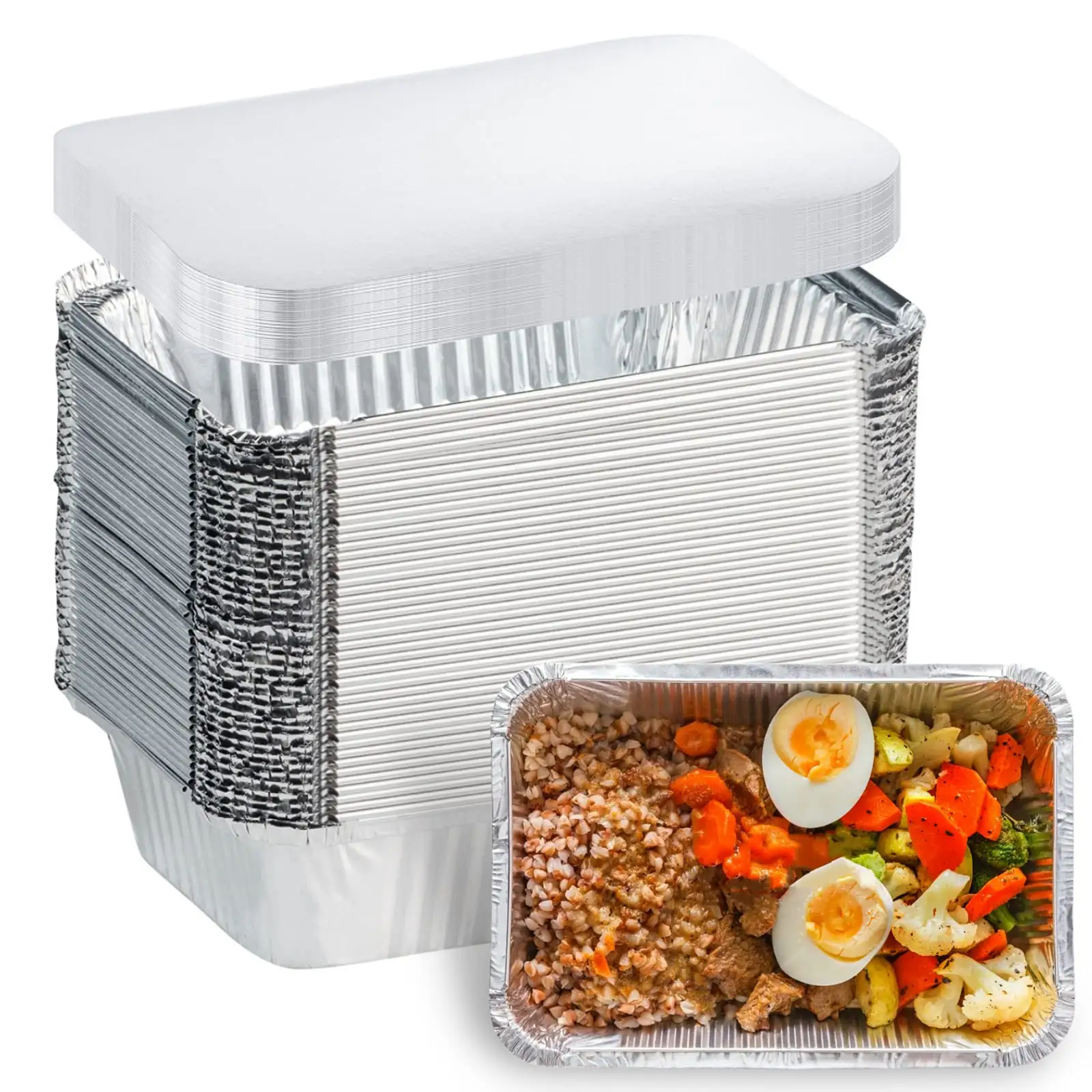 Imutfak alüminyum tavalar konteyner kapaklı tek kullanımlık teneke folyo tavalar pişirme yemek hazırlık paket alüminyum folyo konteynerler için