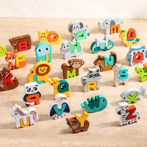 Montessori Wooden Dinosaur Animal Alphanumeric Matching Building Blocks Set Educational Toy for Children's Early - Product Image 3