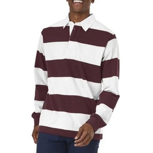 Mens Rugby Polo Áo Sơ Mi Dài Tay Áo Sọc T-Shirt Tinh Khiết Bông Jersey Twill Cổ Áo Giản Dị Mùa Hè Dệt Kim Vải Đồng Bằng Nhuộm 2Pcs - Product Image 3
