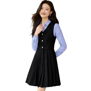 British Style Vest Dress Set For Girls Spring Summer JK Pleated Skirt School Uniform Solid Color Oxford Fabric No-Wrinkle - Product Image 5