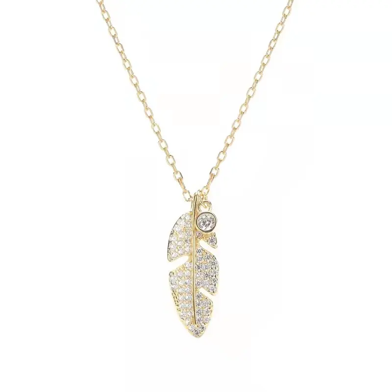 Sterling Silver Crystal Monstera Tropische Blad Hanger Ketting Gold Plating Cz Verharde Collier Sieraden